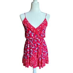 Express Strappy Ruffle Red Floral Sundress Women's Size S Mini Country Flounce